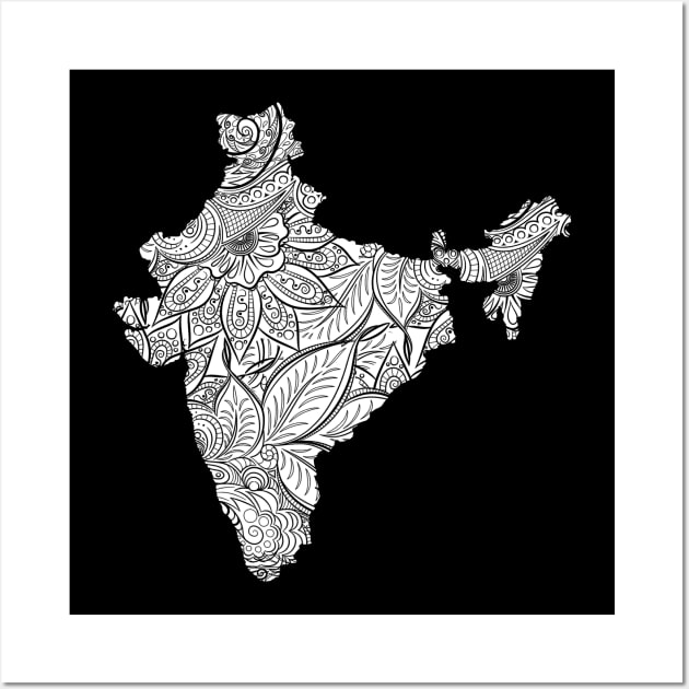 Mandala art map of India with text in white India Posters and Art